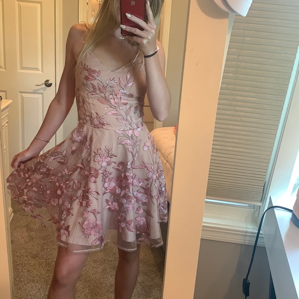 Floral sheer outside, nude slip, size S